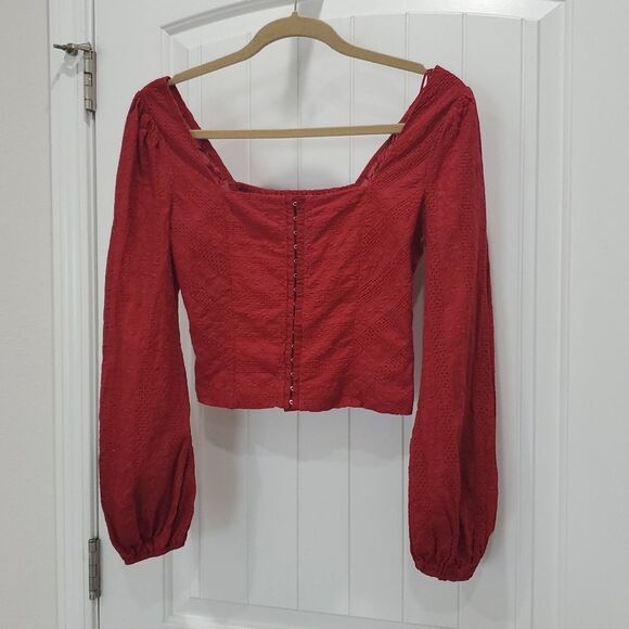Altar’d State Red Embroidered Corset Top, Size Small - Picture 1 of 5